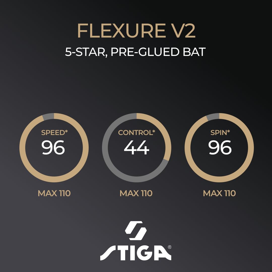 STIGA Flexure V2 Raquette de Ping-Pong, Raquette de Tennis de Table 5 étoiles, Revêtements STAR5 approuvés par l'ITTF, Prise Ergonomique - pour Les Joueurs offensifs
