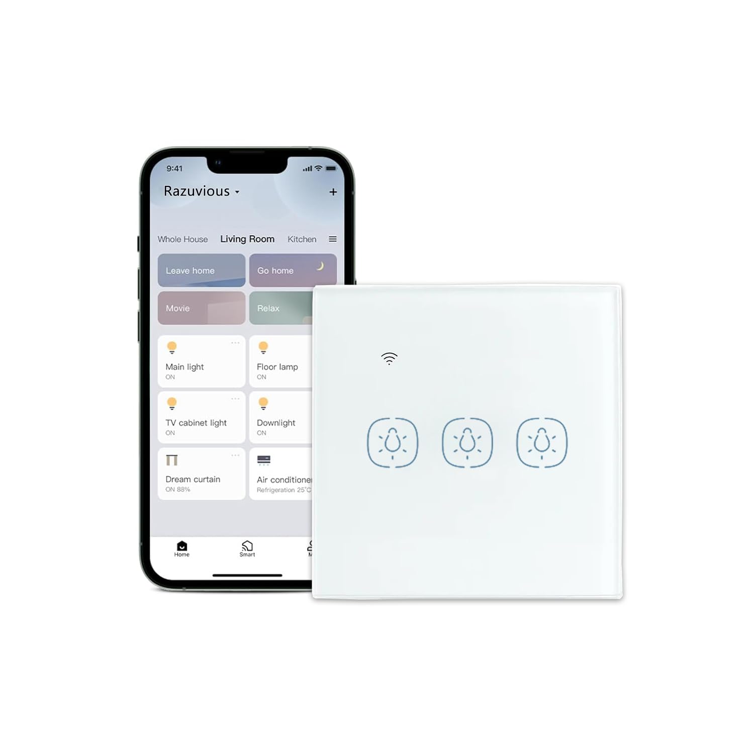 Matter Smart Light Switch, Smart WiFi Light Switches Compatible with Apple Home/Google Home/Alexa/Siri,2.4G Only, Neutral Wire Needed (3 Gang, White)