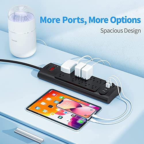 Power Strip Surge Protector With 10 Ac Outlets & 4 Usb Ports, 1875W/15A, 2100 Joules, 6 Feet Long Extension Cord For Home, Office, Dorm Essentials, Etl Listed - Black #TOP5