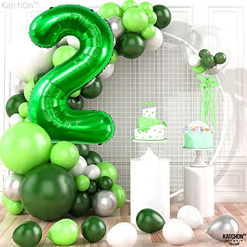 Image of KatchOn Giant Green Number 2 Balloon, 40 Inches, Perfect for 2nd Birthday Decorations, Tractor Party Supplies, Dinosaur Theme | Large Mylar Number one Balloon, Perfect for 2nd Birthday Decorations, Tractor Party Supplies, Dinosaur Theme