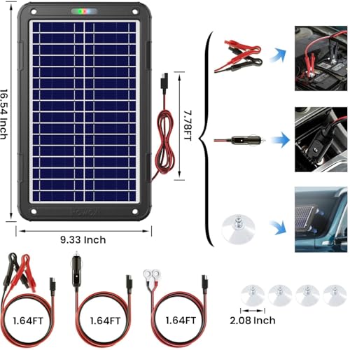 Image of POWOXI 12V Solar Car Battery Charger: 12W Solar Panel Kit Battery Trickle Charger Maintainer with Smart PWM Controller for Car - RV Boat Marine Motorcycle - for Trailer Truck Snowmobile Tractor