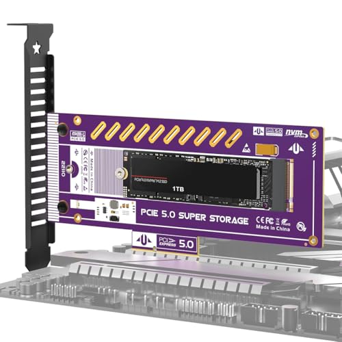 Image of ZORBES PCIe 5.0 X4 to M.2 NVMe Adapter Card for Gen5 SSDs, 128Gbps PCIe 5.0 x4 /x8 /x16 Slot, High-Speed SSD Expansion Card for Gaming /Workstation PCs, Supports 2230 /2242 /2260 /2280 NVMe SSD