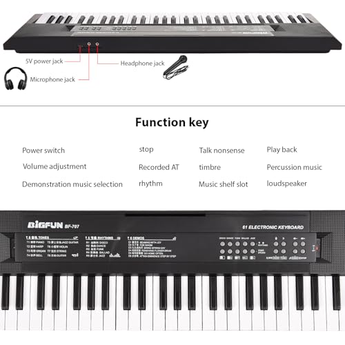 Hanzete 61 Touches Clavier Électronique Piano Double Haut-parleurs 8 Tons 5 Rythmes 5 Tambours Percussions 6 Démos Instrument de Musique avec Microphone 2 Mode Alimentation Portable Musique Piano - Les Beatles, Paul McCartney, John Lennon, RIngo Starr, George Harrison Hanzete 61 Touches Clavier Électronique Piano Double Haut-parleurs 8 Tons 5 Rythmes 5 Tambours Percussions 6 Démos Instrument de Musique avec Microphone 2 Mode Alimentation Portable Musique Piano – Image 4
