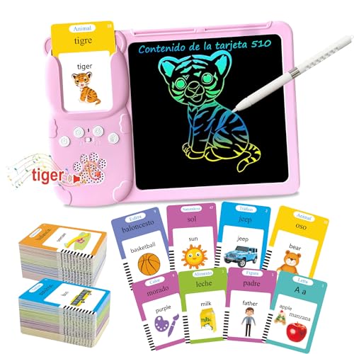 Tableta de Escritura LCD con Tarjetas Flash Parlantes, Lectura Bilingüe en Español e Inglés, Juguetes Didacticos Pizarra...