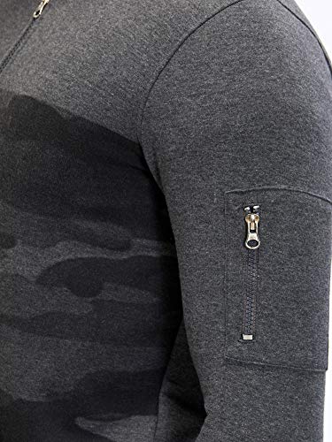 Image of Maniac Men's Fullsleeve Round Neck Dark Grey Camouflage Cotton Jacket