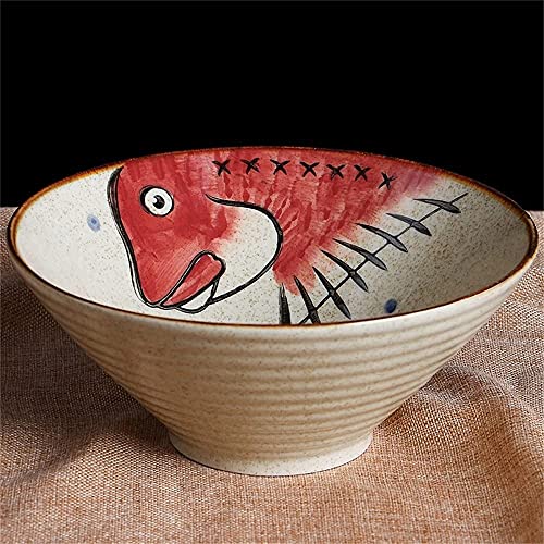 ERoomQ Pasta Bowls Large Soup Ramen Noodle Bowl Fruit Salad Pasta Mixing Serving Bowl Creative Hand Painted Fish Ceramic Tableware Microwave Safe,Blue Fish-9 inches (Red Fish 9 inches)