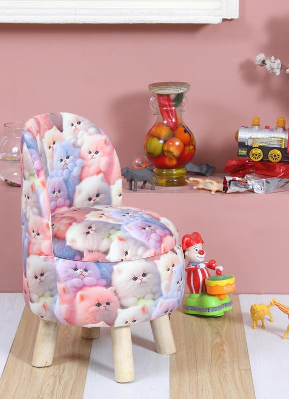 Image of Ottoman Kids pouffe Small Stool for Baby Chair Study Table Stool for Kids Room Baby Sofa Stepstool Children Cartoon Wooden Chair, 14x26 Inch, Cat