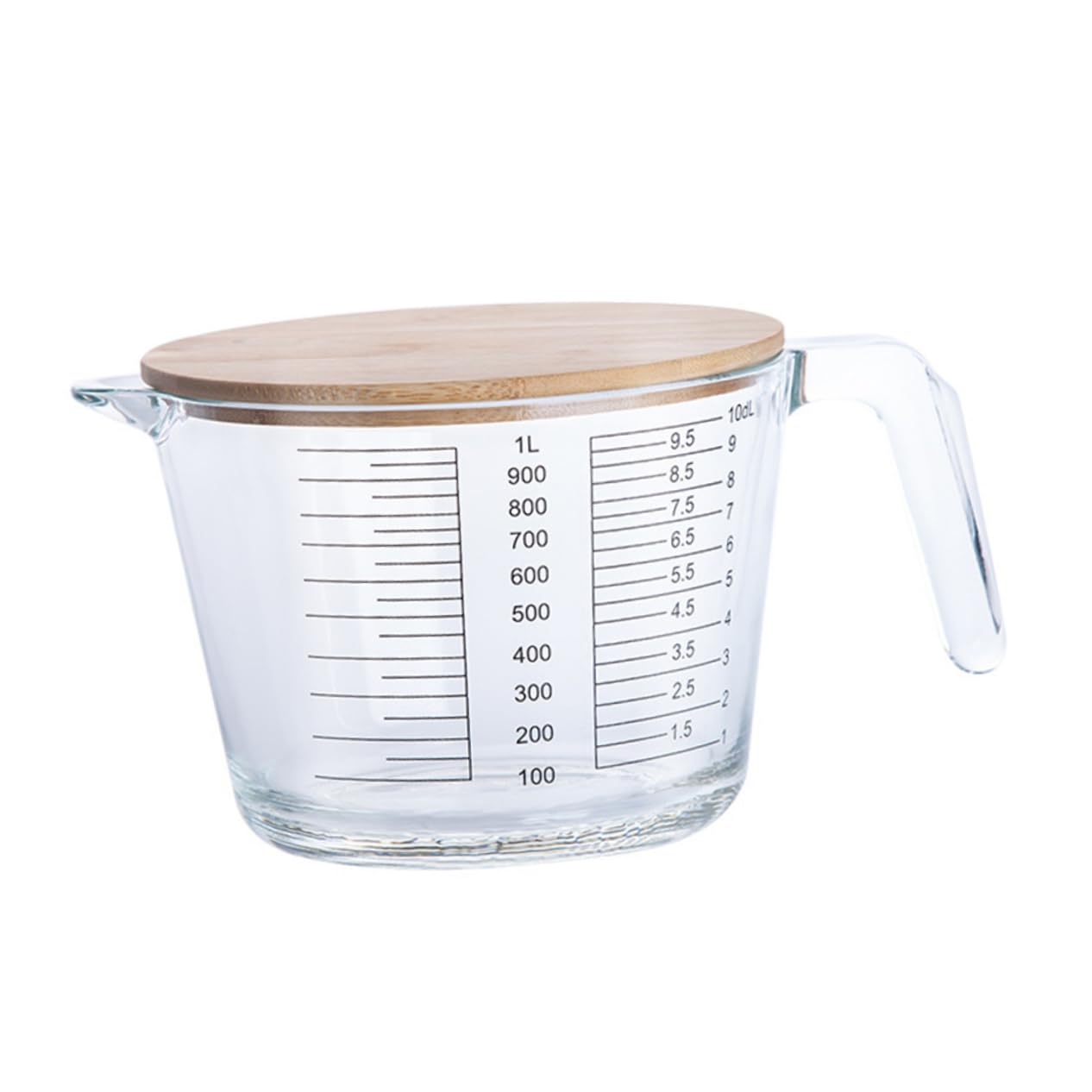 Tasse à Mesurer Facile à Nettoyer en Verre Résistant la Chaleur avec Couvercle en Bois pour Mesurer Jus et Huile Cuisine