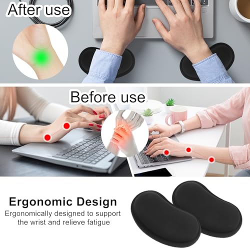 Mouse Wrist Rest, 2 PCS Mouse Pad Wrist Support for Pain Relief Hand Rest Pad Ergonomic Memory Foam with Non Slip Rubber Base Easy Typing for Gaming, Work from Home, Office, Laptop, Computer - Image 2