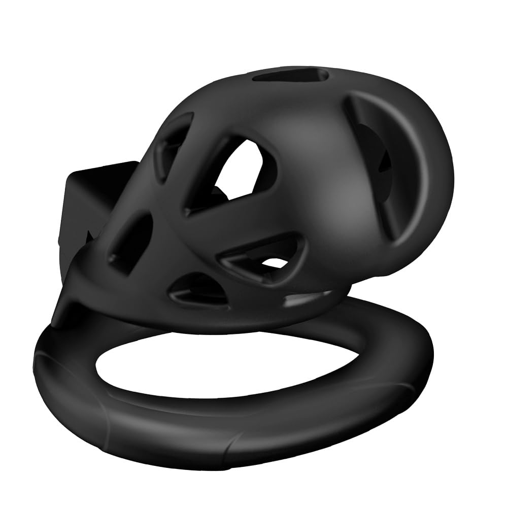 Cage de castidad masculina para bondage, jaula de pene con cierre, cinturón de castidad para ejercicio del pene con 3 anillos de diferentes tamaños y candado invisible (negro)