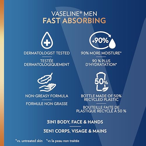 Vaseline Men 3-in-1 Fast Absorbing Lotion for Dry Skin, 600ml - Image 6