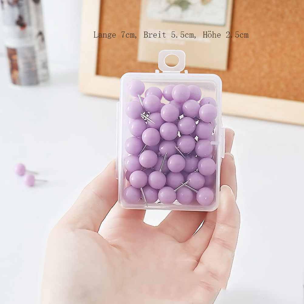SHTGOI Pack of 50 Nail Push Pins Small Plastic Round Head Drawing Pins with Steel Dot Colourful Round Drawing Pins Decorative Pins for Pictures Pin Boards - Image 3