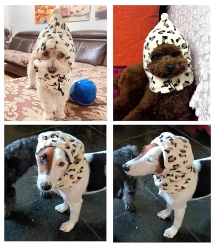 BT Bear Plush Hund Mütze, Warmer Ohrenschutz für Haustiere, Winter Kopfbedeckung mit Geräuschschutz für Kleine und Mittlere Hunde (Leopard, S)
