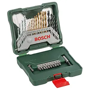 Bosch Drill Bits and Screwdriver Bits Set, 30-Pcs, XLine Green, Masonry+HSS-TIN Metal+Wood Drill Bits, Screwdriver Bits, Countersink Bits and a Universal Holder