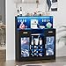 Coffee Bar Cabinet with Mini Fridge Space,Wine Bar Cabinets with Power Outlet&Led Lights, Mini Fridge Cabinet Home Liquor Cabinets with Glass Holder&Wine Rack, Modern Buffet Sideboard with Storage