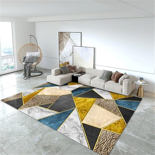 Tapis de salon géométrique 300x400cm gris bleu lavable moderne - 2