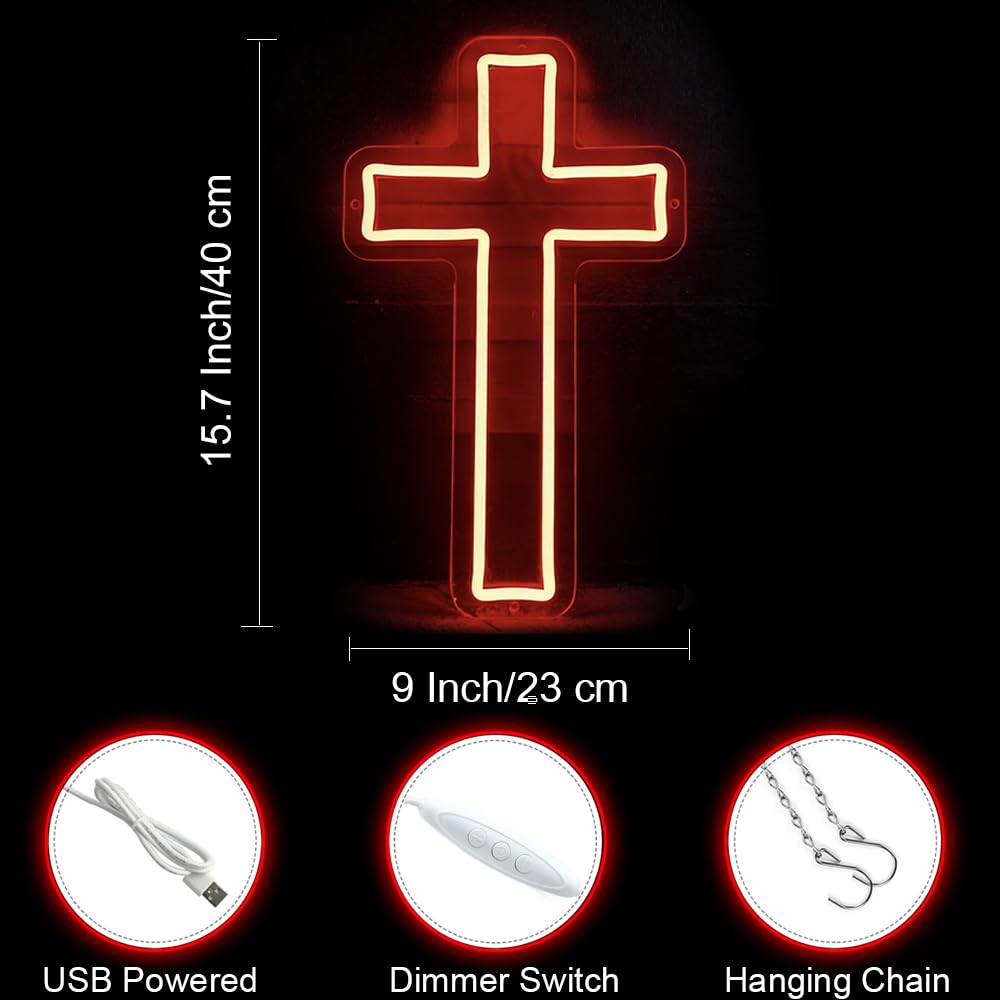 Insegna al neon a forma di croce con Gesù, decorazione da parete, alimentata tramite USB, luci al neon per la casa, camera da letto, Natale, Pasqua, battesimo, eventi religiosi, decorazione per la