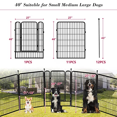 Jhsomdr Dog Playpen Outdoor 40" Height Foldable 12 Panels Heavy Duty Metal Portable Dog Pens Indoor Anti-Rust Exercise Dog Fence With Doors For Large/Medium/Small Pets Play Pen For Rv Camping Yard #TOP1