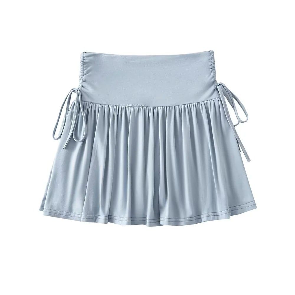 TatbUL Faldas,Cordón De Mujer Falda Plisada con Cordones Falda De Tenis De Cintura Alta Azul Falda De Skate con Forro Fruncido A-Line Yoga Fitness Deportes Falda Corta para Niñas Damas