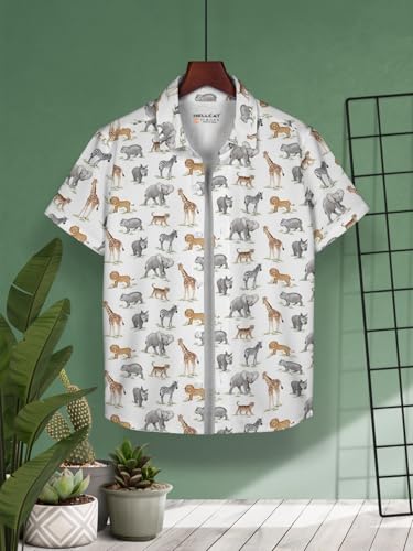 Image of HELLCAT White, Dark Blue Trendy Regular Fit Printed Causal Shirt for Boys - Pack of 2