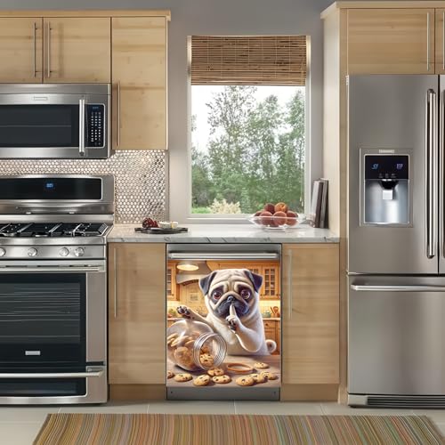 BlissYard Hunde-Geschirrspüler-Magnetabdeckung, 58 x 66 cm, lustiger Mops, Geschirrspüler-Magnetabdeckung, Aufkleber, magnetisch… – Ansicht 3