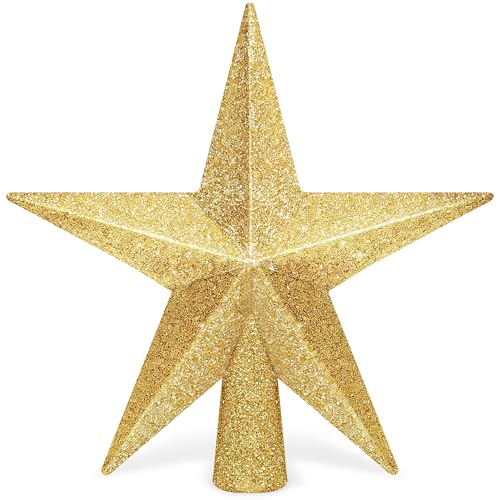 1 PCS Christmas Tree Topper, 4" Gold Glitter Xmas Star Tree Topper Decor