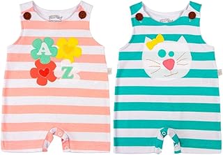 Kit 2 Macacões Bebê Sem Manga – Listrado com Estampa de Flores e Gatinha Branco