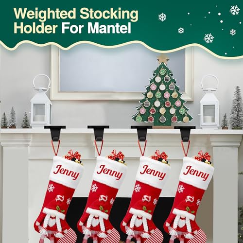 Loncaster Christmas Stocking Holders for Mantle, Set of 4 Heavy Duty Stocking Holder for Mantle, Xmas Weighted Hangers for Party Decor, Space-Saving Decoration for Fireplace Toppers (Black, 4 Pack)