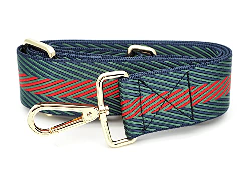 Image of CRAFTMEMORE Wide Shoulder Strap Zigzag Pattern Adjustable Bag Handle Crossbody Nylon Belt Replacement JK18 (Green, Gold Clasp)