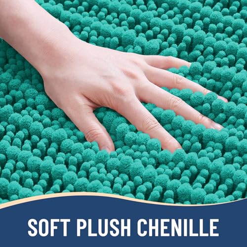 Image of Arotive Luxury Bathroom Ruuner Rugs 30x17, Extra Soft Thick Absorbent Shaggy Chenille Bath Rugs, Machine Wash Dry, Bath Mats for Bathroom Floor, Tub and Shower, Home Decor Accessories, Teal