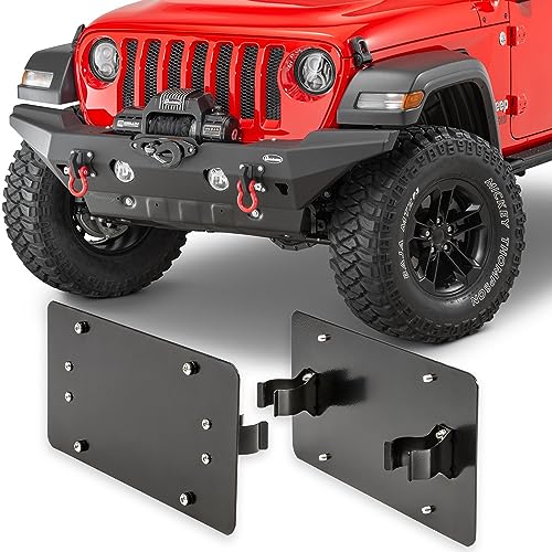 Quadratec Roller Fairlead License Plate Mount - Fits Jeep Wrangler CJ, YJ, TJ, JK, JL & Gladiator JT - Fits All Standard Roller Fairleads - Includes Heavy Duty Steel Clips and Mounting Screws