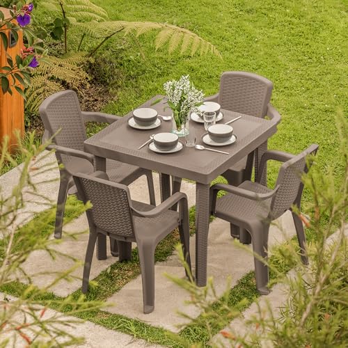 La Mejor Recopilación de Sillas de comedor de jardín los mejores 5. 49 MQ Juego De Comedor Par Exterior Jardin Terraza 4 Puestos Textura Ratan Mocca