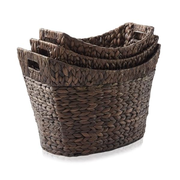   Casafield-Set-of-3-Stackable-Oval-Laundry-Baskets-with-Handles-Espresso-Woven-Water-Hyacinth-Storage-Totes-for-Throw-Blankets-Bathroom-Bedroom-Living-Room
