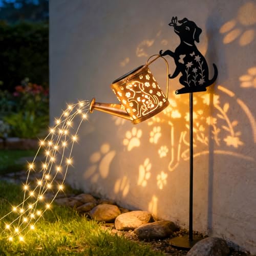 ZYLiWoo Solar-Powered Dog Watering Can Lights with Metal Dog Statue Silhouette Pillar Garden Feature Light for Christmas Mothers Day Birthday Gifts Garden Lawn and Courtyard Decorations
