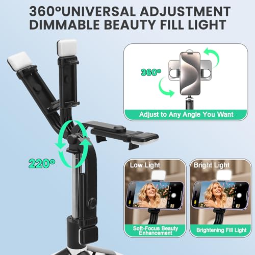 Palo selfie extensible con iluminación de relleno ajustable y trípode anticaídas 4