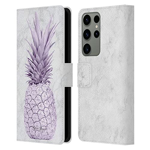 Étui portefeuille antichoc Galaxy S23 Ultra range-cartes motif ananas or rose