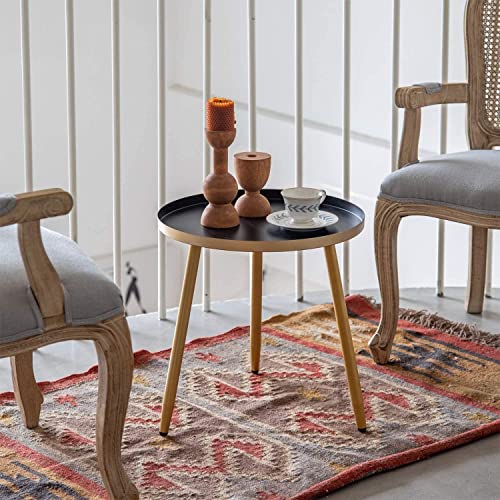 Image of Round End Table, Fashionable Round Side Table & Coffee Table for Living Room, Metal Nightstand Round Bedside Table for Bedroom, Corner Plant Stand for Balcony,Black Tray Gold 3 Legged Table by AOJEZOR