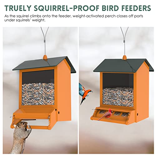 Squirrel-Proof-Bird-Feeders-Outside-Digipettor-Metal-Wild-Bird-House-Feeder-with-Weight-Activated-Perches-4-Feeding-Ports-for-Yard-Garden-Decor-Orange