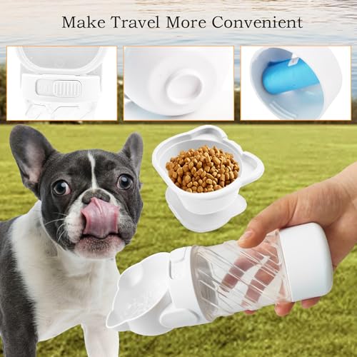 Image of Pet Water Bottle for Dogs,Portable Dog Water Bowl Dispenser,Leak Proof Puppy Travel Bottle with Food Container for Outdoor Walking Hiking (19 OZ,White)