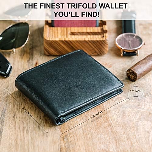Miniatura 2 de Stay Fine Billetera de tres pliegues RFID para hombre, carteras de cuero para hombres con bloqueo RFID, piel auténtica, cartera de capacidad extra