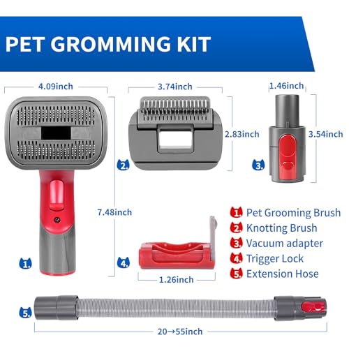 Image of 2-in-1 Pet Grooming Kit Compatible with Dyson V7 V8 V10 V11 V15 Vacuum,Dog Hair Vacuum Attachment Removes Loose Hair, Dander, Undercoat & Tangles Self-Cleaning with Extended Vacuum Hose & Trigger Lock