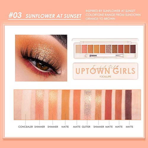 Focallure 10 Color Eyeshadow Palette, Highly Pigmented Eye Makeup Palette, Matte Shimmer Metallic Eye Shadow, Long Lasting Waterproof Makeup Pallet Cosmetics Gift, Sunflower At Sunset #TOP2