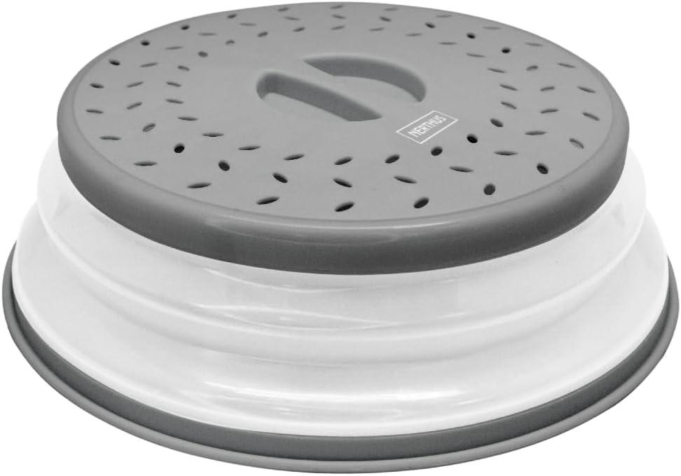 NERTHUS FIH 1300 Multifunctional Folding Microwave Lid with Splash Guard and Drain Basket for Fruits and Vegetables, Grey