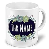 printplanet XXL Riesen-Tasse mit Namen personalisiert - Motiv Flowers - individuell gestalten - Namenstasse, Kaffeebecher, Becher, Mug