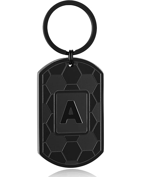 Initial Keychain Gifts for Men,Soccer Dog Tag Mens Keychains for Men Him Dad