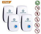 Everteco Repelente Ultrasónico de Plagas, Repelente de Insectos Electrónico Enchufable, Control de Plagas para Interiores para Cucarachas, Roedores, Moscas, Hormigas, Arañas, Pulgas, Ratones (Paquete de 4)