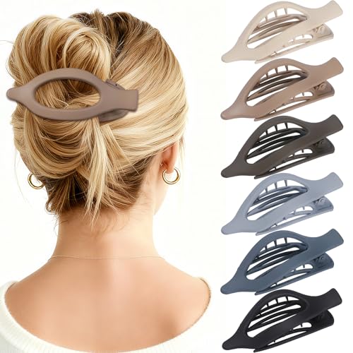 USDNICE Flat Hair Clips for Women - 6 PCS French Flat Claw Clips Medium Hair Clips for Girls Large Hair Claw Clips for Thick or Thin Hair Strong Hold No Slip Hair Accessories for women (Transparent)