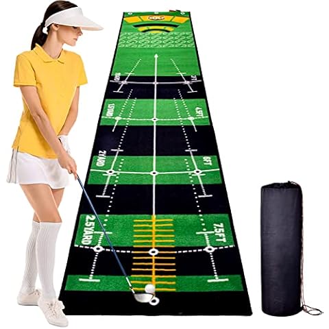 HIGOOD Golf Putting Mat,Golf Putting Green,10×1.6FT Putting Golf Mats with Carrying Bag,Heavy Duty Putting Mats,Golf Putting Game for Indoor& Outdoor Cover