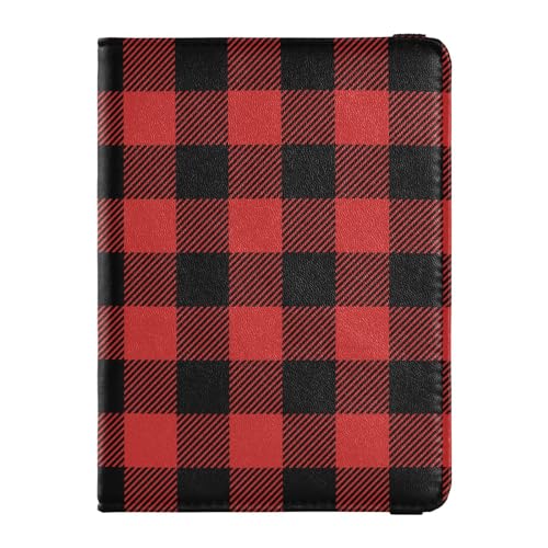 Custodia per passaporto per donne e uomini per da viaggio con blocco RFID motivo scozzese rosso e nero Boscaiolo Taglia unica Casual