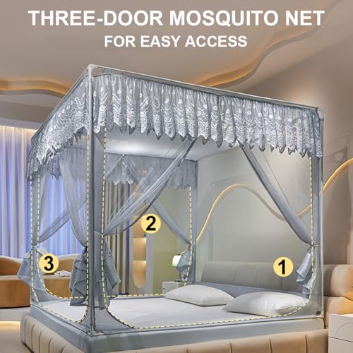 Image of Dawnwake Mosquito Net, Anti-Fall Mosquito Neting Bed for Babies /Adult /Outdoor,Portable Foldable Travel /Camping Mosquito Net Tent, Suit for King Size Bed (Blue, 200 * 180cm)